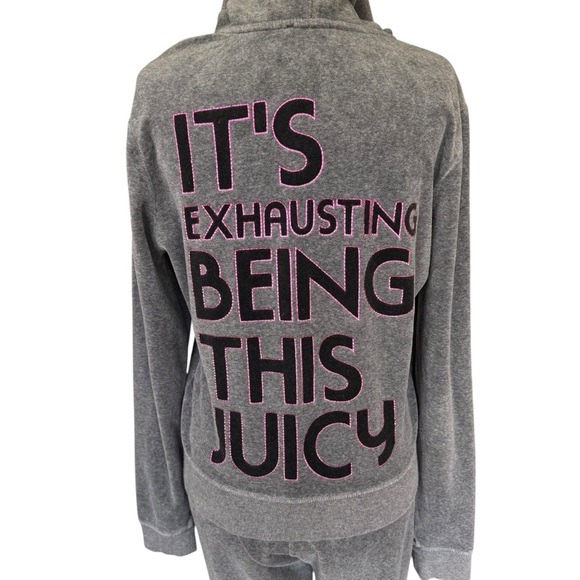 Vintage Y2k Juicy Couture Gray Velour Tracksuit Set Its Exhausting Being Juicy L - Picture 7 of 16